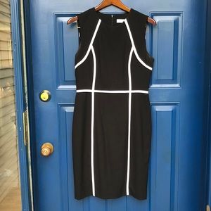 Black Calvin Klein work dress with white piping